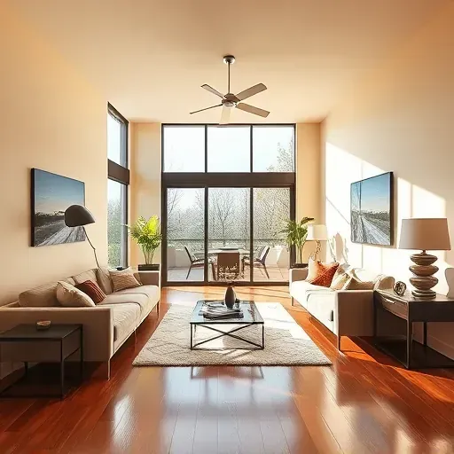 Renovated Mechanicsville, VA living room with warm neutral walls, polished hardwood, modern furniture, and natural light.