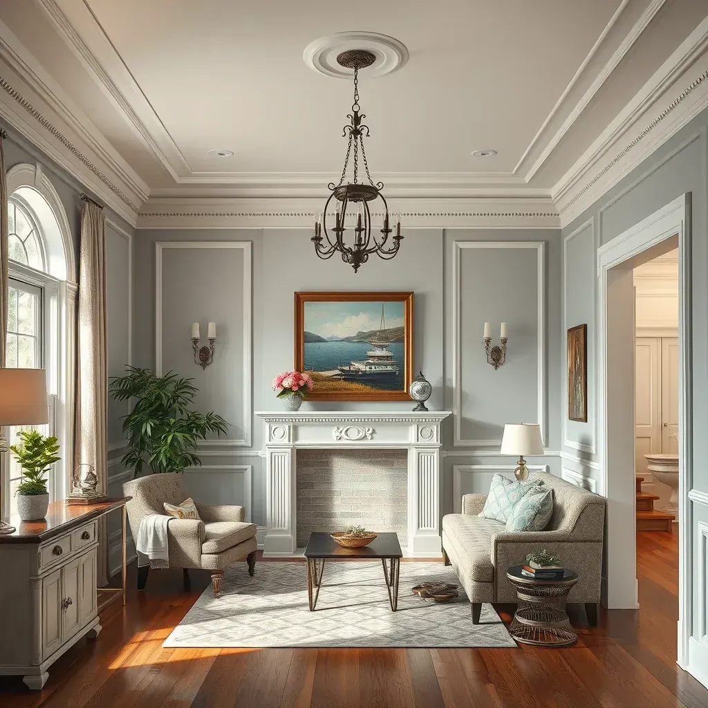A detailed interior painting scene in Elmont, VA, showcasing a room with fresh painted walls and painting supplies.