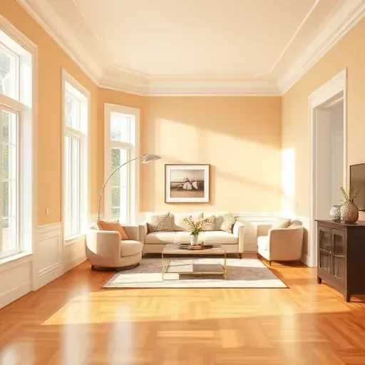 Beautiful Montrose, VA living room with freshly painted neutral walls, polished hardwood floors, and elegant trim, showcasing quality interior painting.
