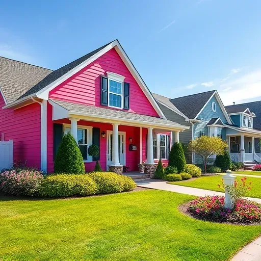 Vibrant, freshly painted home exterior in Quinton, VA, with lush landscaping and a clear, sunny sky.