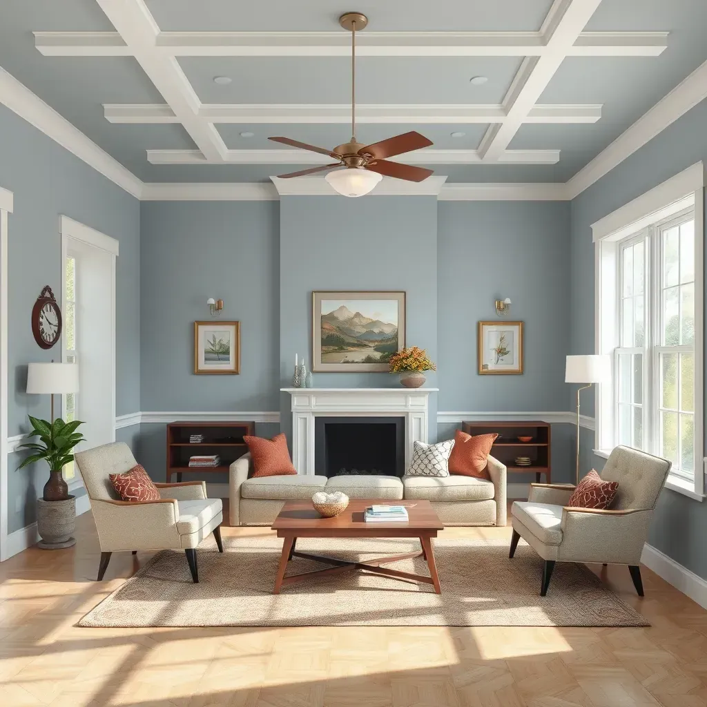Cozy Bellwood, VA living room with beige walls, white crown molding, natural light, painting tools, and fresh interior finish.