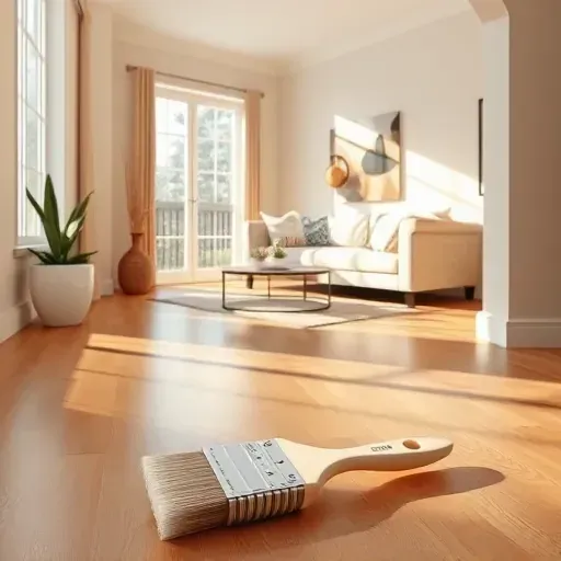 Freshly painted modern living room in Henrico, VA with warm neutral tones, natural light, polished floors, and sleek decor.
