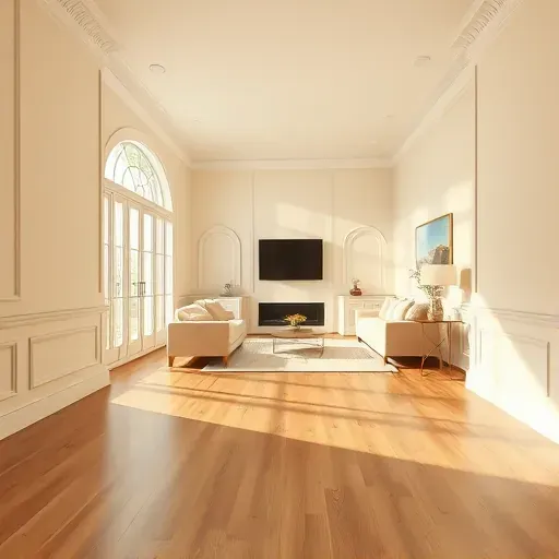 Modern, freshly painted room in Bon Air, VA with smooth neutral walls, hardwood floors, elegant moldings, and natural light.