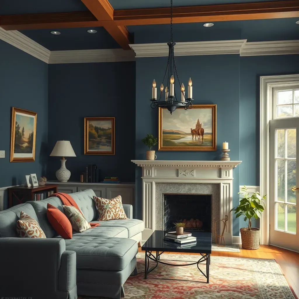 Interior painting in Bon Air, VA: freshly painted warm walls, bright white ceiling, organized tools, and a well-prepared space.