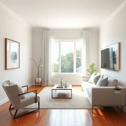 Bright, freshly painted interior with smooth walls, natural light, modern furniture, hardwood floors, and minimalist decor.