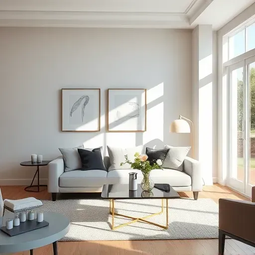 Freshly painted contemporary living room in Glenburnie VA with smooth walls, modern furniture, natural light, and stylish decor