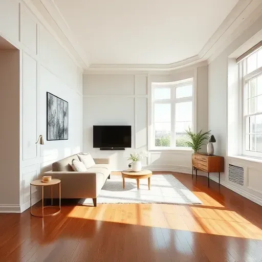 Freshly painted modern living room in Elmont, VA with neutral walls, hardwood floors, natural light, and elegant details.