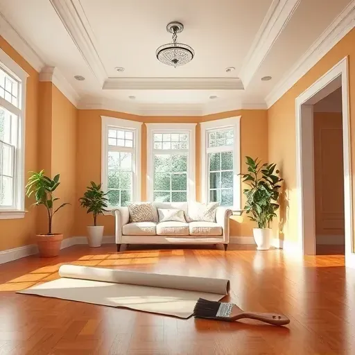 Beautifully transformed living room in Glen Allen VA, featuring warm painted walls, elegant crown molding, and vibrant decor.