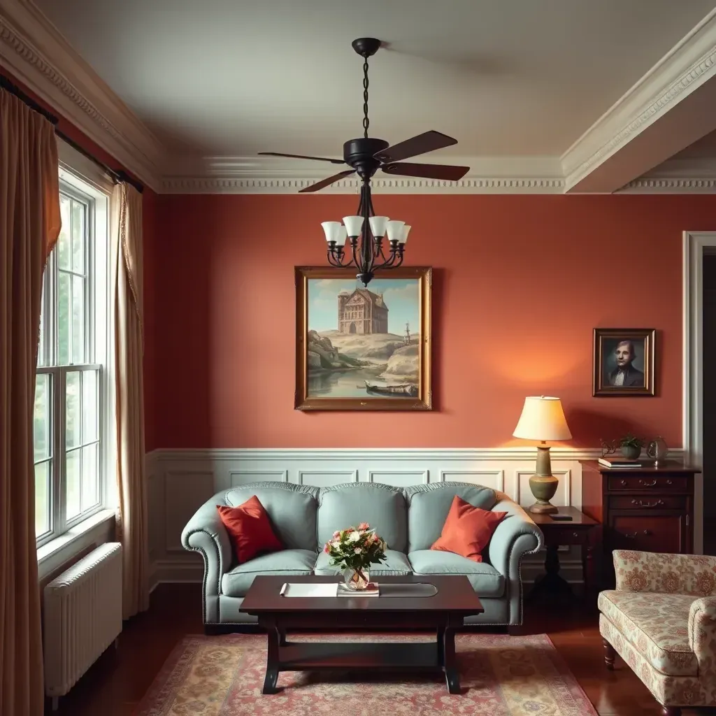 Vivid interior painting scene in Lakeside, VA featuring skilled artisans working on a stylish, modern living room.