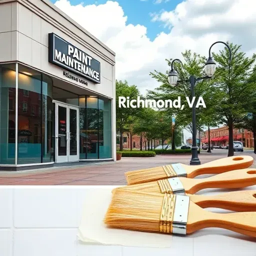 Exterior of a professional paint maintenance business in Richmond VA with modern building, painted walls, tools, and urban background