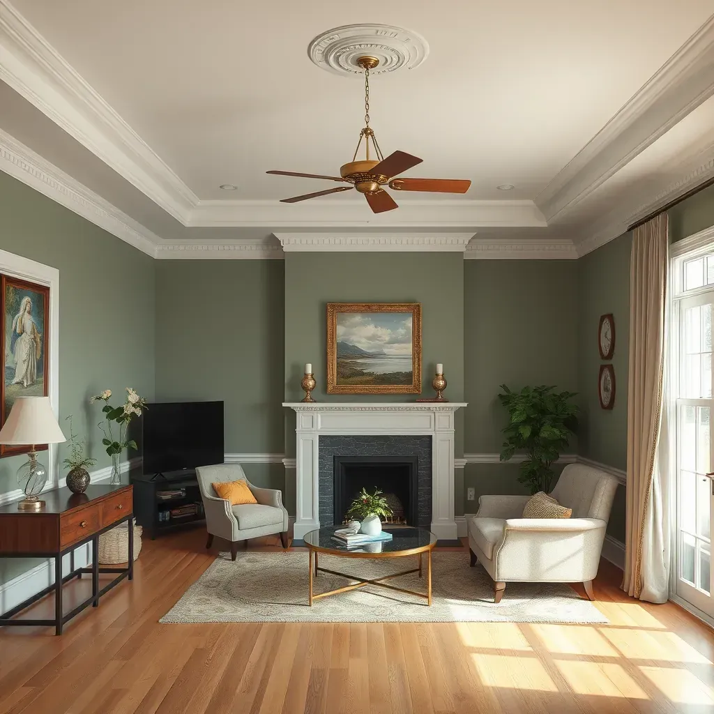 Spacious living room in Elmont, VA, with freshly painted neutral walls, polished hardwood floors, and painting tools nearby.
