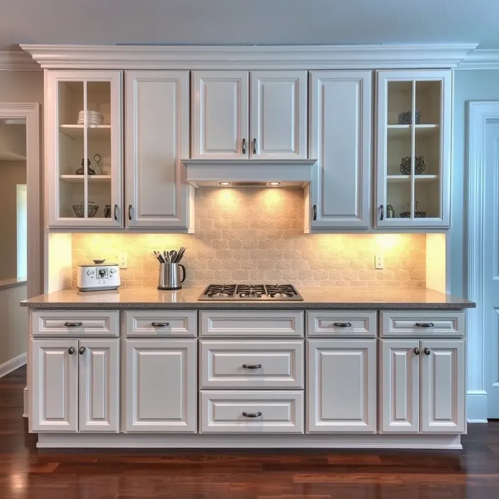 Refinished Richmond, VA kitchen cabinet close-up with glossy paint, modern hardware, highlighting smooth texture and detailed woodwork.