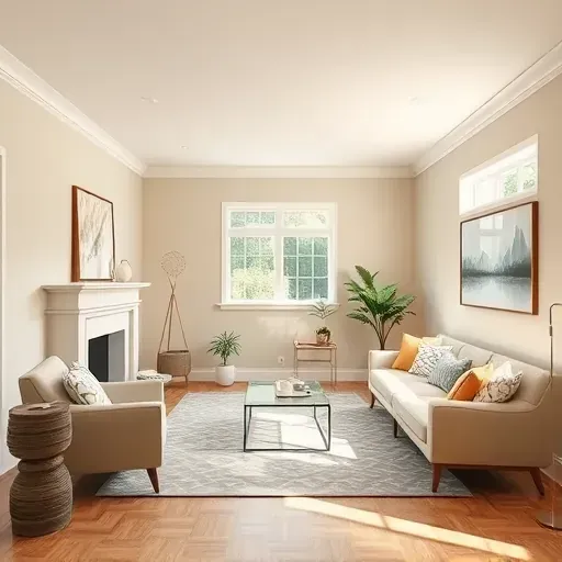 Bright, freshly painted living room with neutral tones, modern decor, natural light, and flawless wall finishes in Varina, VA.