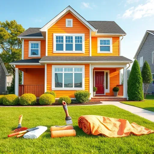 Beautifully painted home in Wyndham, VA with fresh siding, lush lawn, and professional painting tools enhance curb appeal.