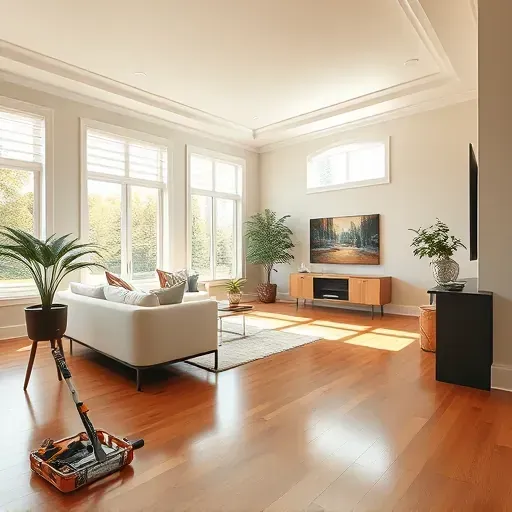 Interior of a modern, freshly painted Chesterfield, VA living room with flawless walls, hardwood floors, and stylish decor.