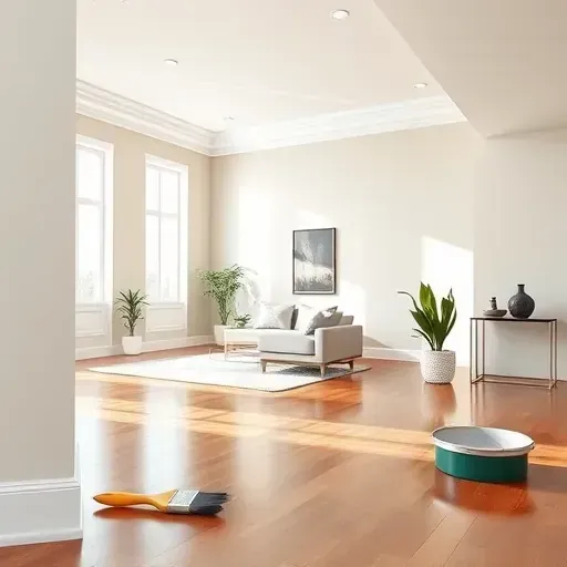 Freshly painted neutral interior wall in a modern Hopewell VA living room with natural light and sleek decor