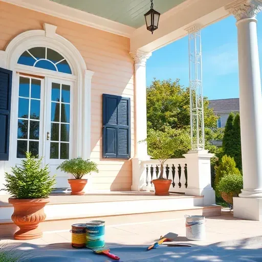 Freshly painted house exterior in Varina VA with inviting colors, smooth finish, and elegant porch detailing.