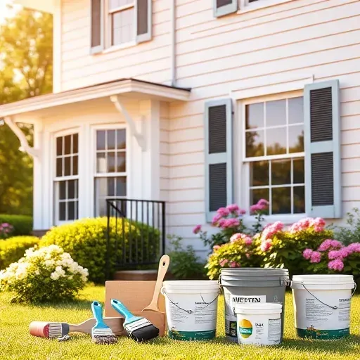 Recently painted residential home in New Kent VA with inviting colors, neat paint supplies, and vibrant garden.