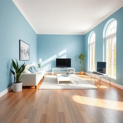 Freshly painted blue interior room in Chester VA with natural light, sleek furniture, and polished hardwood floors