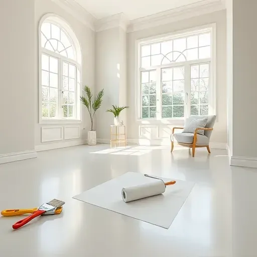 Freshly painted neutral-toned interior room in Meadowbrook, VA with tools, natural light, and stylish decor.