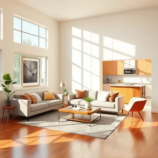Freshly painted modern living room in Richmond VA with vibrant neutral walls, stylish furniture, and sunlight streaming in.