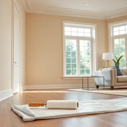 Freshly painted neutral interior wall in upscale Petersburg VA home with natural light, crown molding, and stylish decor