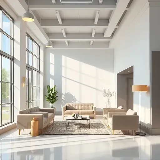 Freshly painted modern commercial interior in Richmond VA with flawless walls, sleek lighting, polished flooring, and natural light