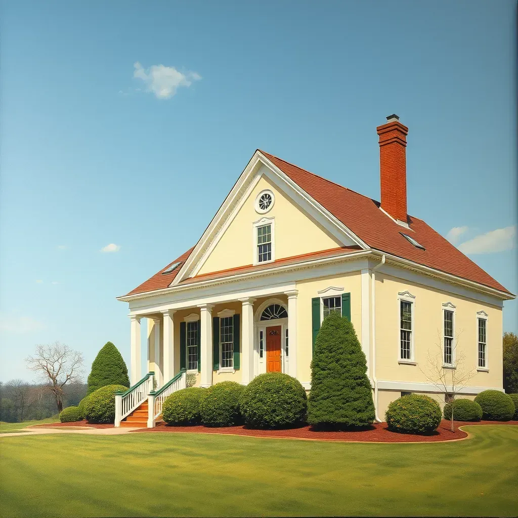 Painting of Mechanicsville, VA with quaint Main Street, historic brick buildings, trees, vintage bike, and peaceful atmosphere.
