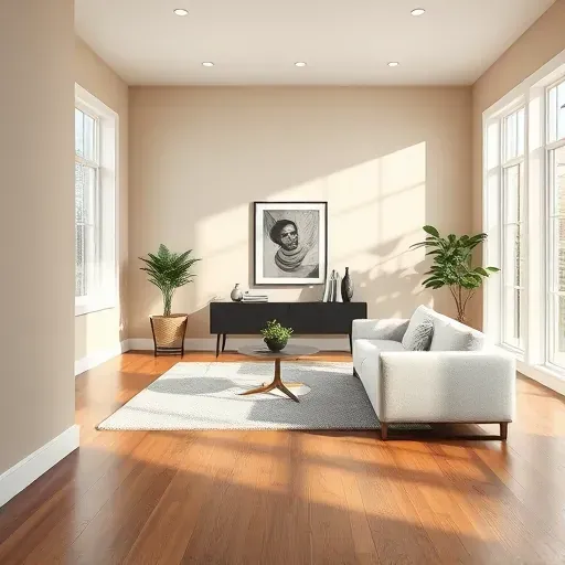 Freshly painted neutral walls in a modern Montpelier living room with natural light, stylish decor, and warm hardwood floors
