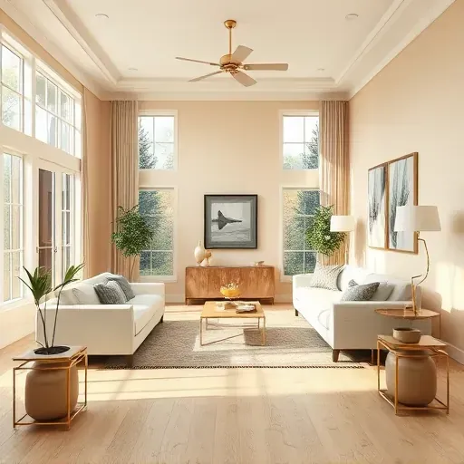 Freshly painted neutral living room in Wyndham VA with modern decor and natural light highlighting flawless wall finish