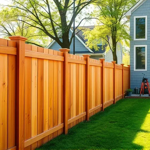 Freshly painted wooden fence in Richmond VA with vibrant smooth finish, lush green yard, and modern home background