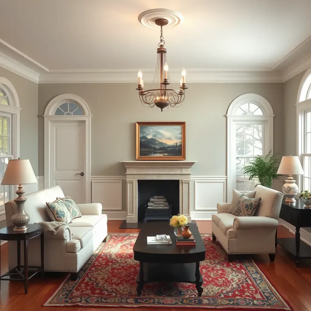 Detailed interior painting scene in Colonial Heights, VA, featuring a painter working on a modern living room wall.