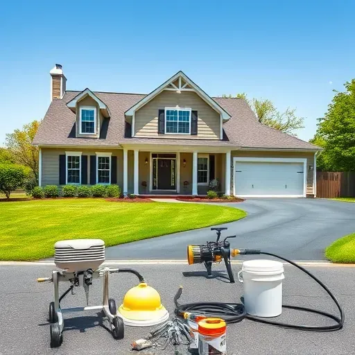 Completed painting project in Henrico VA featuring a beautifully painted house, organized tools, and lush surroundings.