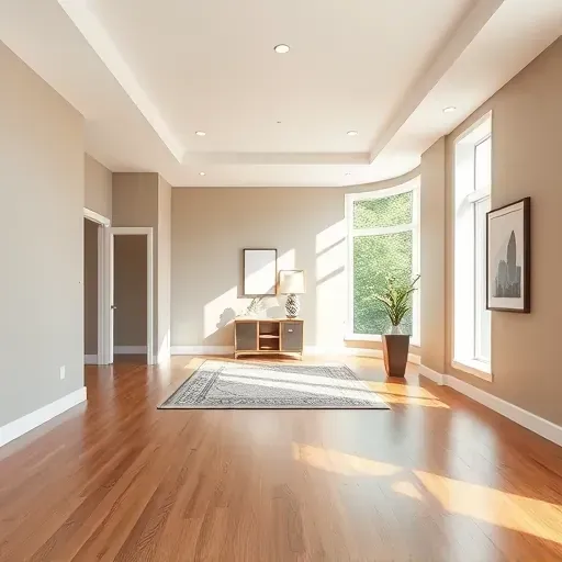 Bright, modern interior in Innsbrook, VA with neutral walls, hardwood floors, large windows, and sleek decor.
