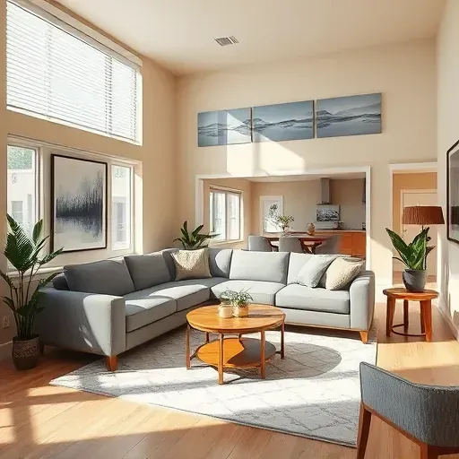 Interior modern living room with warm neutral painted walls, stylish furniture, natural light, and vibrant decor in Providence Forge VA