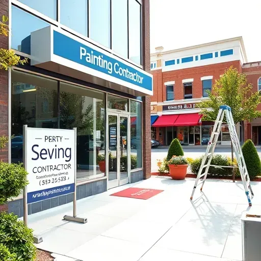 Elmont, VA painting contractor's storefront with vibrant painted buildings, organized tools, and lush landscaping.