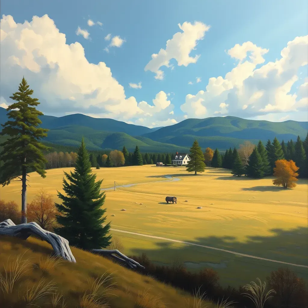 Painting in Rockwood, VA showcasing a vibrant landscape with colorful trees and a serene sky.