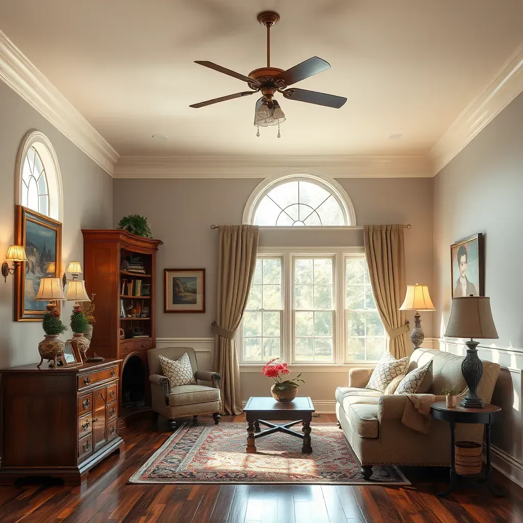 Spacious living room in Bensley, VA with fresh taupe walls, sunlight, and painting tools showcasing professional interior painting.