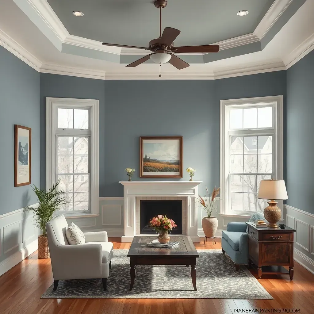 A detailed interior painting scene in New Kent, VA, showcasing skilled craftsmanship and vibrant colors inside a home.