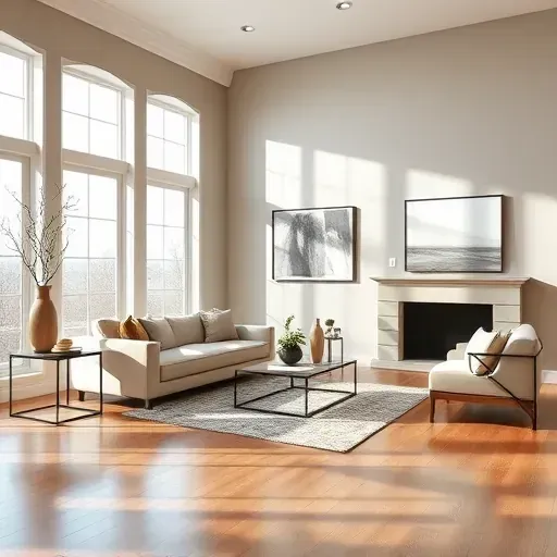 Bright, freshly painted modern living room in Midlothian, VA with neutral walls, natural light, hardwood floors, and stylish decor.
