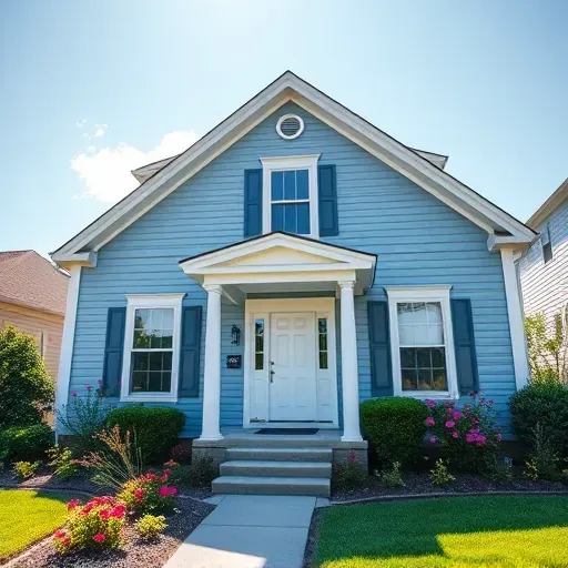 Transformed home in Lakeside VA, featuring fresh soft blue and white paint, lush landscaping, and inviting atmosphere.