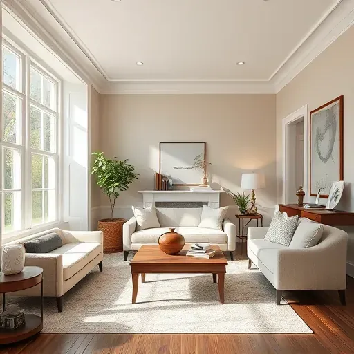 Freshly painted living room in Colonial Heights, VA with smooth walls, natural light, modern furniture, and elegant decor.