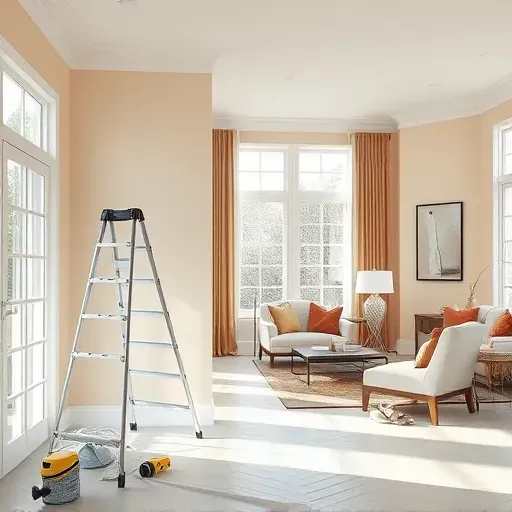 Freshly painted interior wall in a bright, modern Providence Forge home with natural light, neat painting tools, and elegant decor