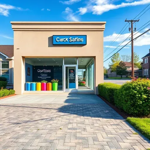 Rockwood VA painting contractor's modern storefront with colorful samples, landscaped surroundings, and inviting professional appearance.