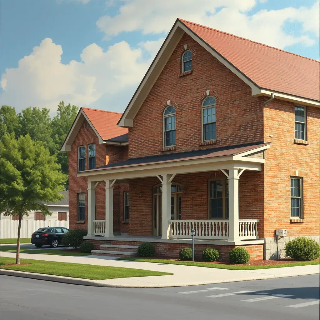 Painting of Glen Allen, VA’s peaceful spring landscape with lush greenery, charming homes, and calm waters.