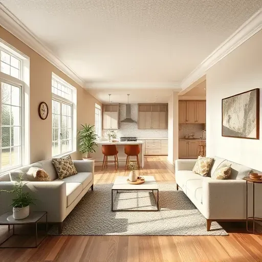 Freshly renovated Tuckahoe VA living room with smooth neutral walls, modern furniture, natural light, and sleek open floor plan