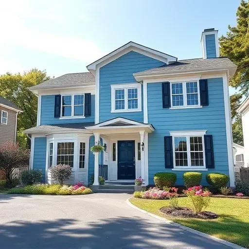 Beautifully painted residential home in East Highland Park VA with vibrant blue exterior and white accents, surrounded by a lush garden.