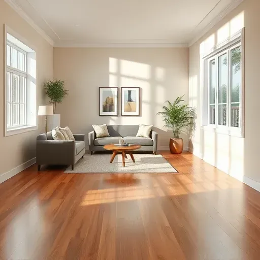 Beautifully painted modern living room in Hanover Virginia with neutral walls, natural light, hardwood floors, and contemporary decor