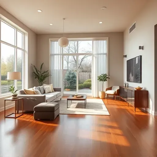 Freshly painted Lakeside, VA living room with seamless neutral walls, polished hardwood floors, modern furniture, and elegant decor.