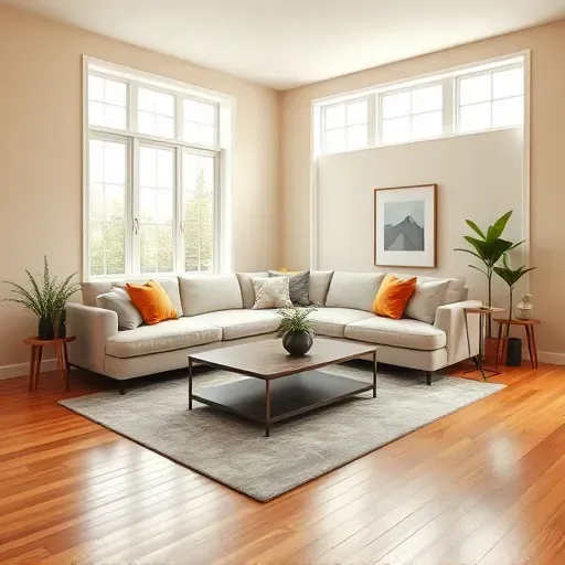 Freshly painted living room in Montrose VA with smooth walls, natural light, modern sofa, polished hardwood floors, and elegant decor